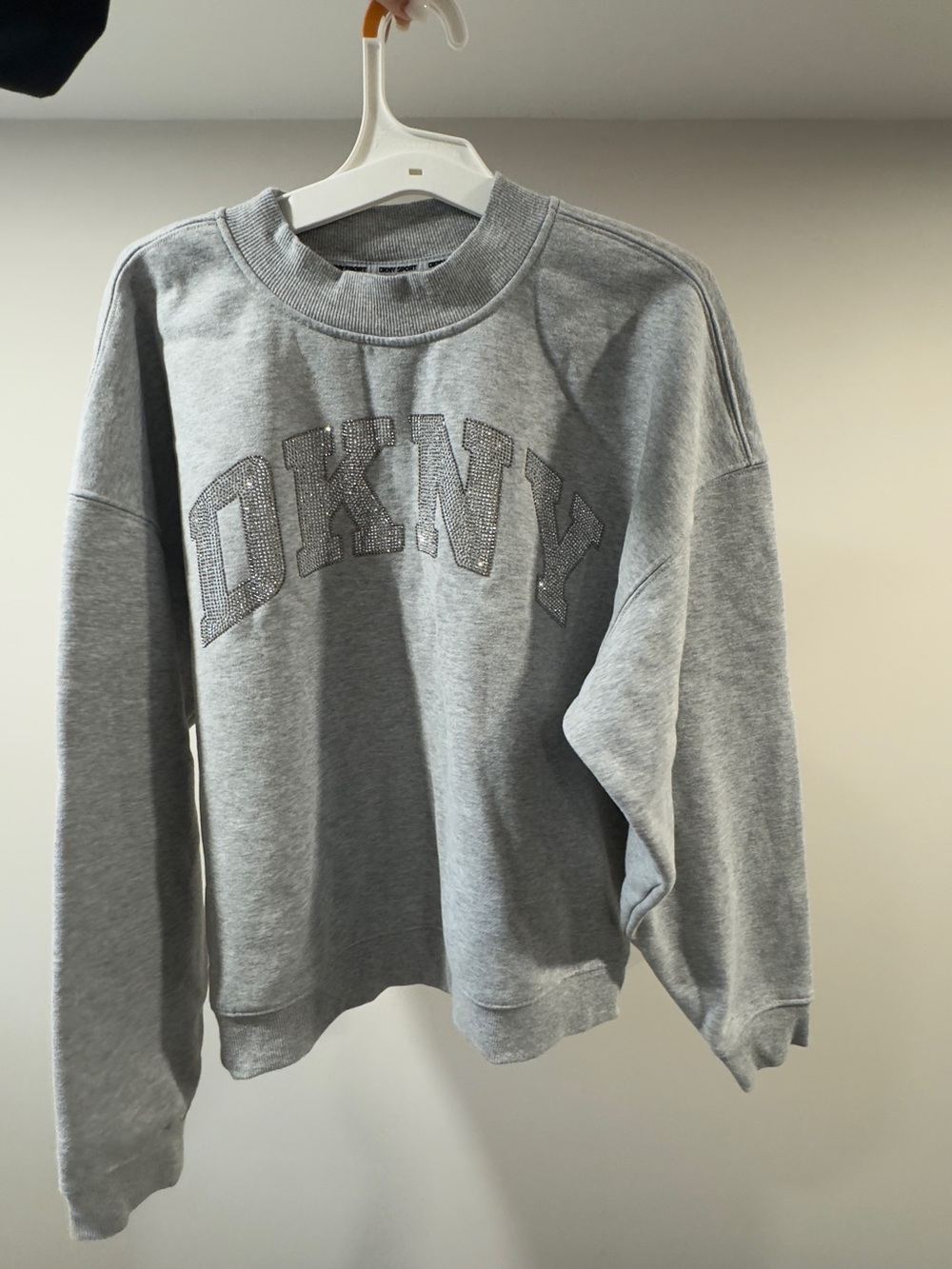 DKNY Grey Crewneck Sweatshirt with Embellished Logo